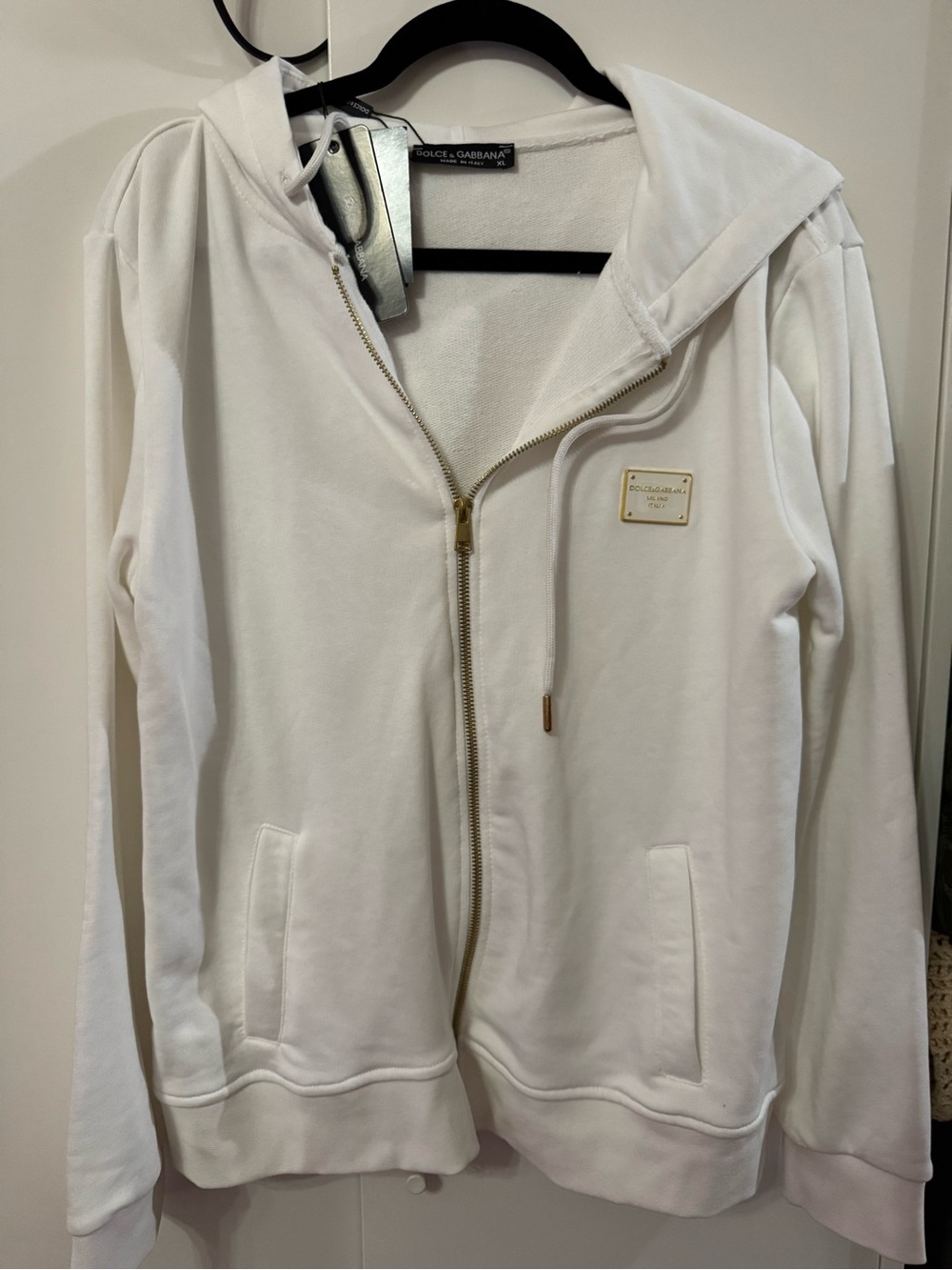 Dolce & Gabbana White Zip-Front Hooded Bomber Jacket